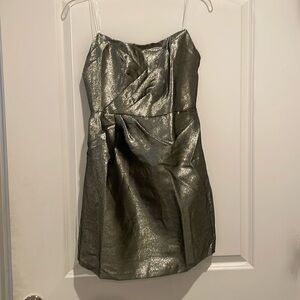 Silver strapless dress size large. Red Dress boutique order never worn.